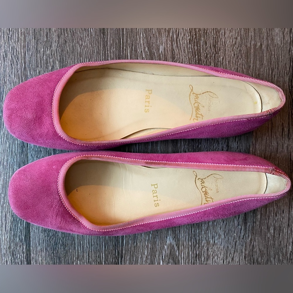 Christian Louboutin Ballet Flats, 37.5, Purple Suede Pink Magenta